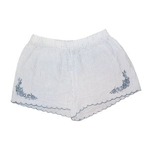 Elegant White and Blue Embroidered Pajama Shorts